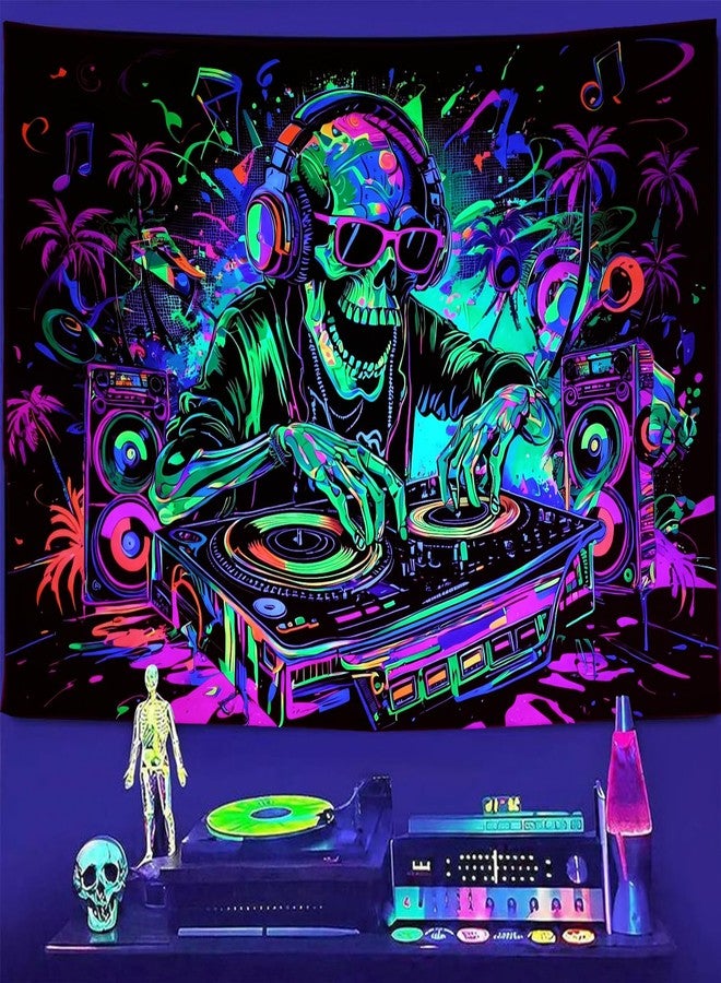 TUGCAY Blacklight Skull Tapestry Funny Skeleton Hip Hop Music Tapestry UV Reactive Gothic Hippie Tapestries Wall Hanging for Bedroom Dorm Game Room Decor(51.2 x 59.1 Inches) - Image 2